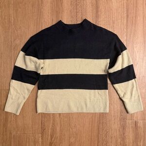 H&M Divided Navy Cream Striped Crewneck Sweater Ribbed Trim Size XXS